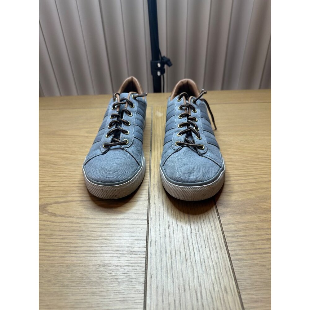 Adidas 7.5 Gray Canvas Sneakers Brown Accents Casual Stylish Footwear Mens - Picture 5 of 13